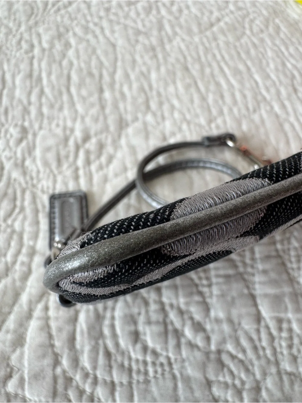 Coach Gray & Black Signature Wristlet Card Case
